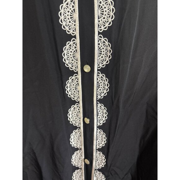Bob Mackie M Silk Wearable Art Black Button-Up Shirt With White Embroidery Detai - Picture 3 of 5